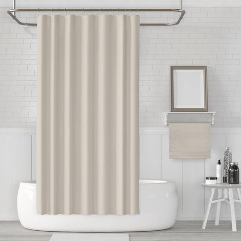 Rideau de Douche Extra Long 86x200cm Beige Imperméable en Polyester pour Salle de Bain Lavable en Machine avec Crochets pour Maison, Hôtel (1/4)