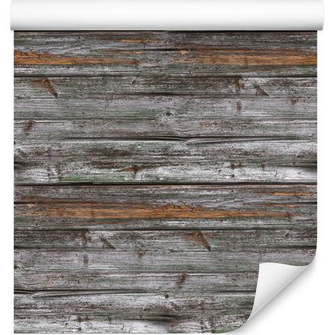 Papel pintado con diseño de tablas de madera en tonos grises para salón y dormitorio, 50x1000 cm. (1/5)