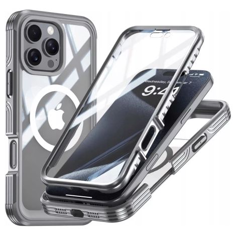 Funda protectora para iPhone 16 Pro Alogy Shield360 MagCase™️ para MagSafe con protección de pantalla y cámara, color gris titanio. (1/5)