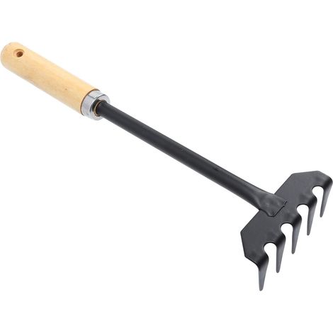 Râteau à Cinq Dents Mini Ajustable Outil Pelouse Artificiel Désherbage Détenu Manuel Taller Cultivateur Trousse Plantes Petit Enfants Feuilles Bois Black (1/5)