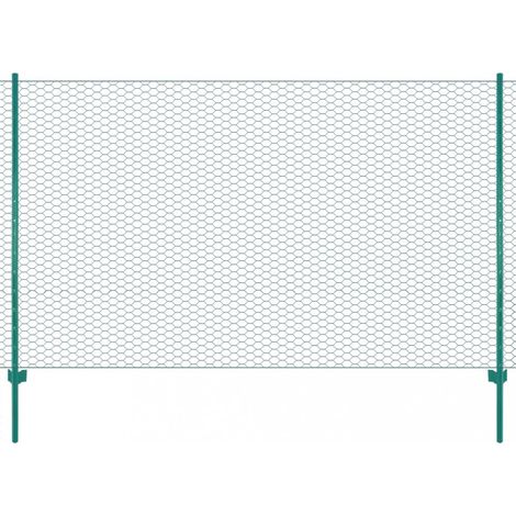 vidaXL Wire Mesh Fence with Posts Steel 25x2 m Green