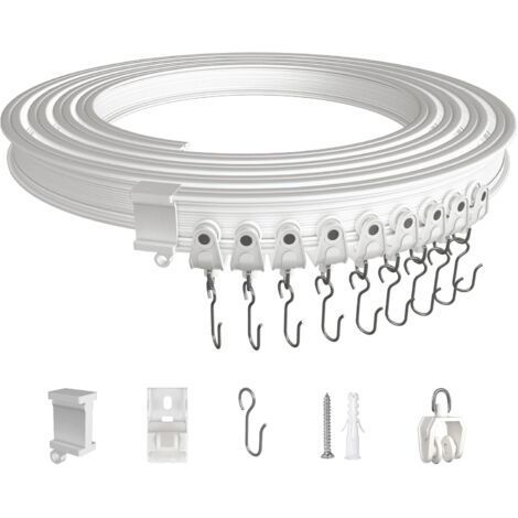 3 Mètres Rail de Rideau Plafond, Kit de Rail Rideau Flexible Pliable en ABS avec Poulies Silencieuses pour Separation de Piece, Rideaux, Chambre, Balcon, Bureau, Hôtel, Blanc (1/5)