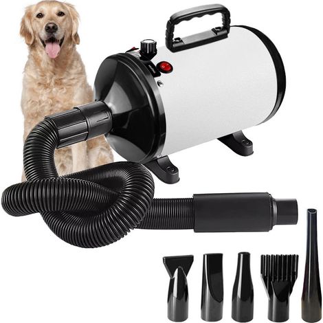 Pulseur Chien Sèche-Cheveux pour Chien Blower Professionnel Souffleur Silencieux 2800W Sèche-Cheveux pour Animaux avec 4 Buses Différentes, Vitesse et Température Réglable