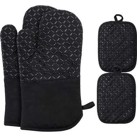 Gants de cuisine résistants à la chaleur, prévention des brûlures, température maximale de résistance à la chaleur jusqu'à 500 °C, antidérapants, surface en coton souple, à gauche et à droite (1/5)