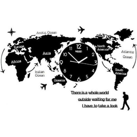 montresGrande horloge murale décorative sans cadre, carte du monde, mouvement silencieux, style moderne, à faire soi-même, noir et blanc (1/5)