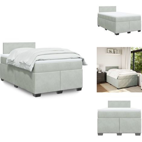 Sommier à lattes de lit et matelas gris clair 120x190cm velours - Lit Double - Lit Plateforme - Matelas À Ressorts Ensachés - Literie - Chambre À Coucher (1/5)