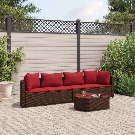 Set comedor de jardín 5 piezas y cojines ratán sintético marrón vidaXL (1/5)