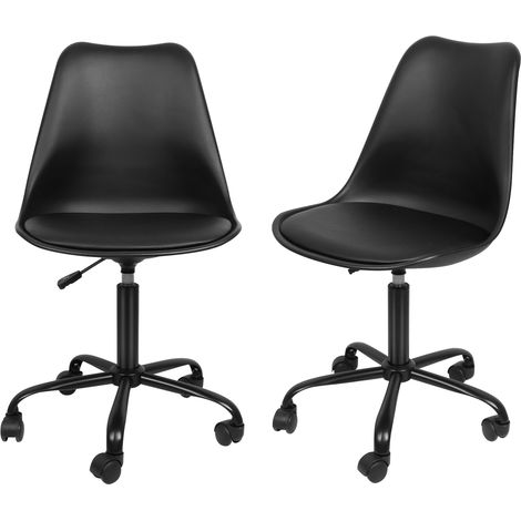Lot de 2 Chaise de Bureau Pivotante et Rembourrée, Chaise de Bureau Ergonomique, Hauteur Réglable, PU Durable - Noir (1/5)