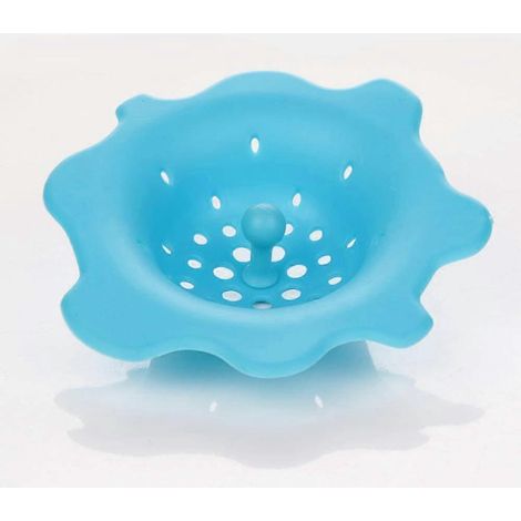 Siphon de sol en silicone pour douche et salle de bain, filtre à cheveux, couvercle de bonde d'évier bleu, pour zones humides et sèches. (1/5)