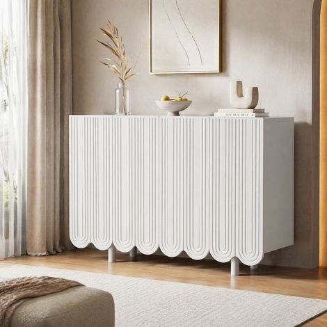 Buffet 120x37,5x80,8 cm en MDF blanc, avec rangement, moderne pour salon FLORAGRACE (1/5)