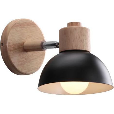 Applique murale rétro moderne 15cm bois et métal angle réglable noir (1/5)