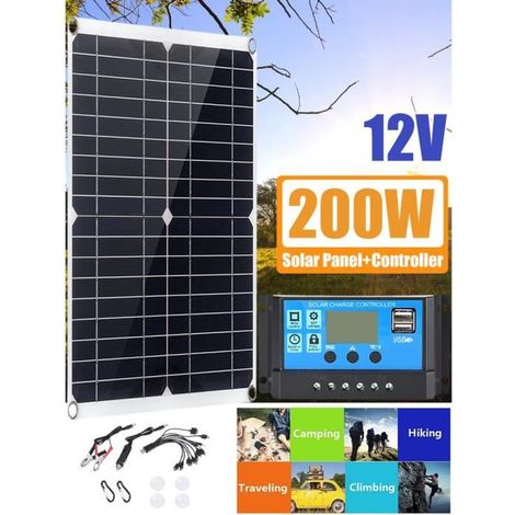 Kit de Panneau Solaire 200W 12V+Contrôleur de Charge Solaire 40A,pour Camping-Car, Camper, Van, Bateaux,Panneau Solaire Souple