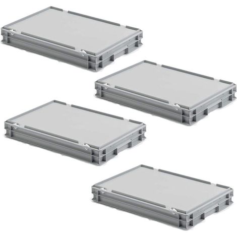 BRB 4 Deckelbehälter mit Scharnierdeckel und Schiebeverschlüssen, LxBxH 600x400x85 mm, grau