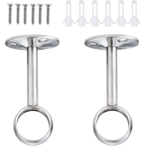 Ø16 mm Supports de Tringle en Acier Inoxydable, Lot de 2 Supports Muraux pour Rideau ou Penderie, Fixation Robuste avec Vis et Chevilles, pour Salle de Bain, Cuisine, Armoire (1/5)