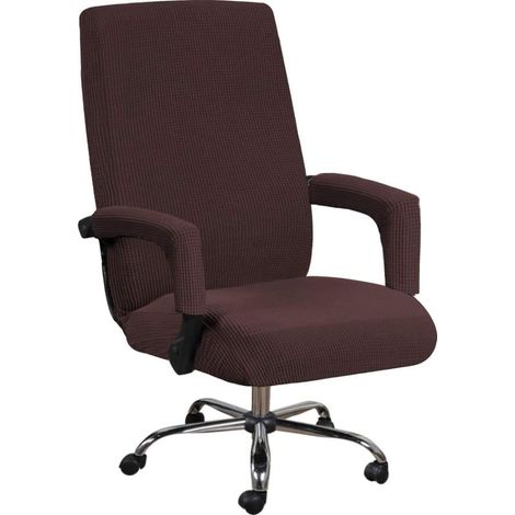 Housse de chaise de bureau avec accoudoirs 1 pièce en lycra jacquard antidérapant souple et extensible lavable en machine, Polyester, braun, Taille XL (1/5)