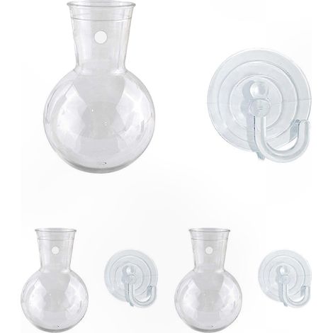 Accroche-vase mural transparent à ventouse pour suspension florale décorative, fixation sans perçage, idéal pour plantes et fleurs naturelles. (1/2)