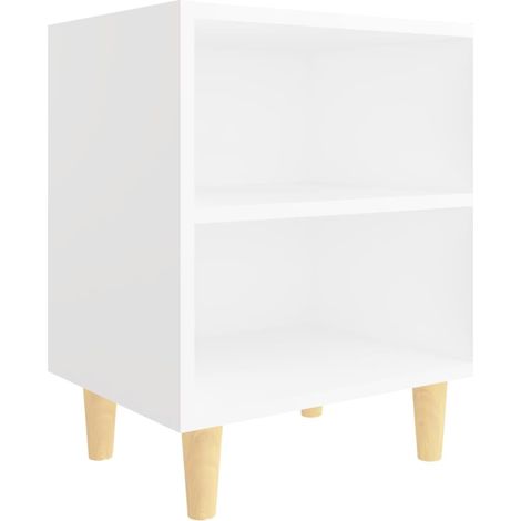 Table de chevet avec pieds en bois massif Blanc 40x30x50 2 (1/5)