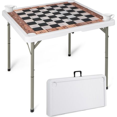 Mesa de ajedrez plegable con tapete extraíble y portavasos