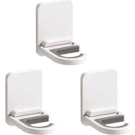 Lot de 3 supports muraux autocollants antidérapants pour serpillière, balai, cuisine, garage, jardin - Blanc (1/5)
