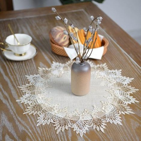 Mantel de lino gris, rústico y elegante, ideal para café, cocina, hogar y comedor (color piedra, 40 cm de diámetro). (1/2)