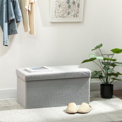 Pouf banquette rembourré gris clair avec couvercle et espace de rangement caché, multifonction confortable pour salon, chambre et couloir (1/3)