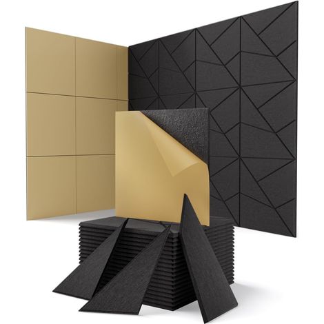 Panneau Acoustique Autocollante, Pack de 18, Design à Lignes et Découpables Plaque Acoustic Murale pour Mural, Plafond et Porte, Panneaux Acoustiques pour Studio, Chambre (Noir, 30 x 30 x 0.9 cm) (1/5)