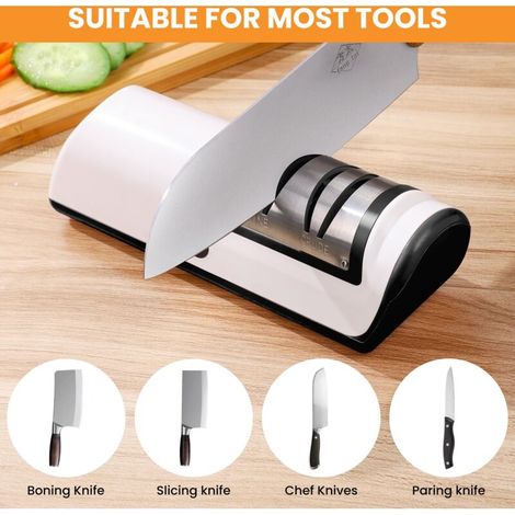 Aiguiseur de couteaux électrique professionnel en 2 étapes, noir, aiguiseur de couteaux pour une large gamme de couteaux de cuisine avec fonctions d'affûtage et de polissage rapides pour une utilisati