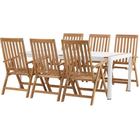 Togo Gartenset Tisch 200x100cm, 6 Stühle Kenya, weiß,natur.