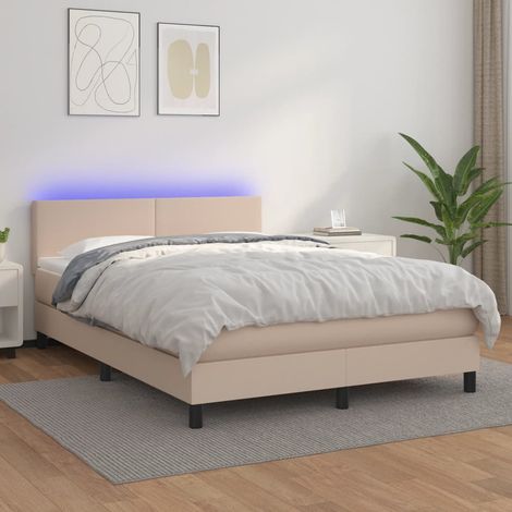 vidaXL Giroletto Molle Materasso e LED Cappuccino 140x200cm Similpelle (1/5)