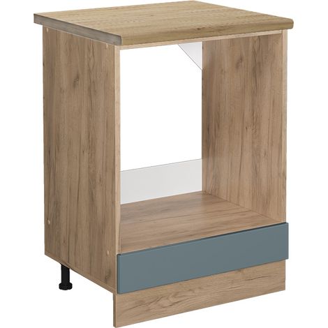 Herdumbauschrank R-Line, Blau-Grau, 60 cm , AP Eiche, Vicco