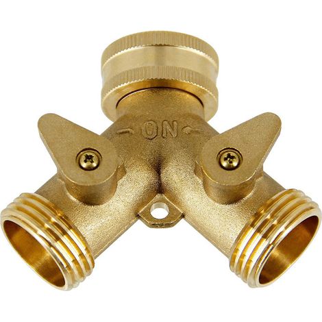 et Double Machine à Laver, Distributeur Arrosage 2 Voies en Forme Y Raccord de Tuyau Laiton 3/4 Pouces avec Poignée Réglable pour Arrosage Lavage Jardin Ferme (1/5)