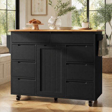 Mobile cucina isola mobile 122 x 40 x 91,5 cm con piano ribaltabile, 8 cassetti, nero HAVRYA (1/5)