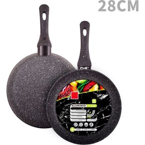 TRADE SHOP - Padella In Alluminio Con Rivestimento Antiaderente Effetto Pietra Nero Da ø20 A 32cm -    -diametro 28cm   - (1/2)