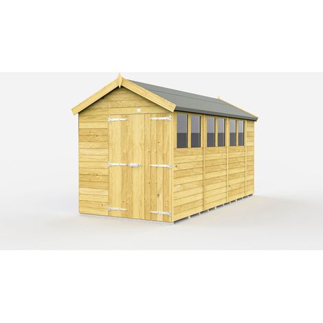 6 x 15 Feet Apex Shed - Double Door With Windows - Wood - L454 x W175 x H217 cm