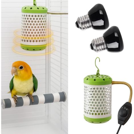 Système de chauffage thermostatique pour oiseaux - Émetteur de chaleur sans lumière avec double élément en céramique pour cages à oiseaux, idéal pour les perruches et les perroquets.