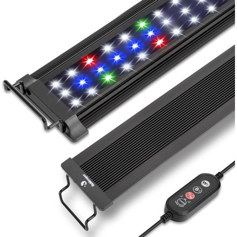 Eclairage d'aquarium, Eclairage LED plein-spectre d'aquarium,10 niveaux de luminosité réglables,55W 24/7mode d'éclairage par tous les temps,avec support rétractable pour aquariums de taille 105-130cm (1/5)