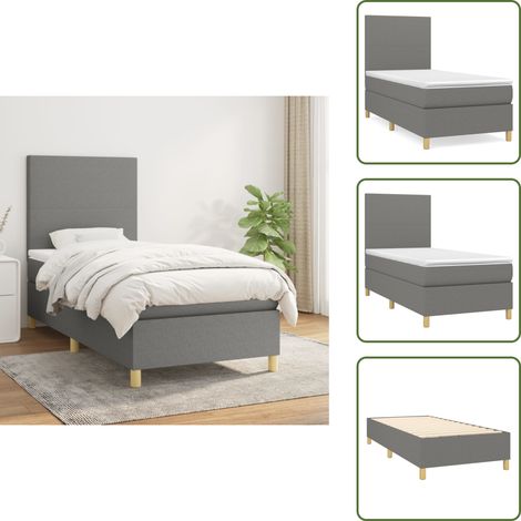 Boxspringbett mit Matratze Dunkelgrau 90x200 cm Stoff - Boxspringbett - Doppelbett - Bettenrahmen - Schlafraum - Schlafzimmermöbel (1/5)