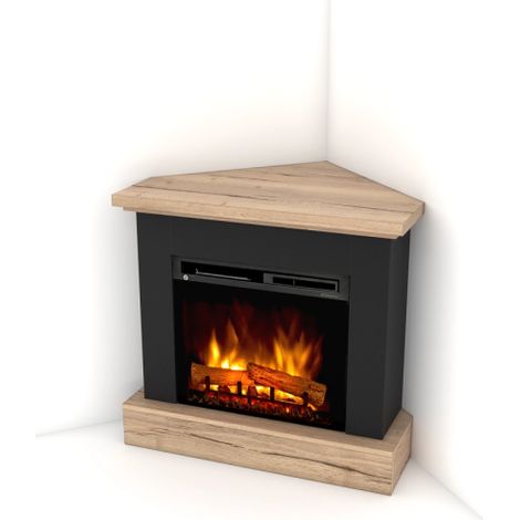 Caminetto Elettrico Angolare da pavimento A Libera Installazione 23' Nero-Rovere chiaro - YUKON (1/5)