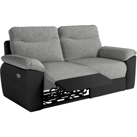 Canapé de relaxation électrique ROSS 3 places en tissu et simili - Noir/Gris (1/5)