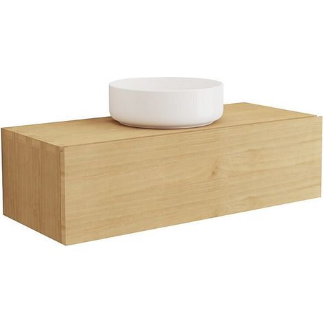 Mobile bagno sospeso in legno di mindi con lavabo da appoggio rotondo in ceramica 95 cm - TIDORE