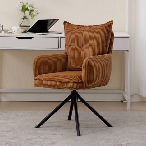 Wahson Chaise de bureau en velours côtelé – Dossier double épaisseur – Rotation 360° – Hauteur d'assise 47 cm – Capacité 250 LBS – Marron