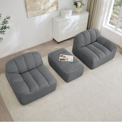 Canapé modulaire d’angle en L avec ottoman, 210 x 165 x 79 cm, tissu gris, REDOM (1/5)
