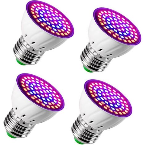 Ampoule LED E27 pour culture de plantes, spectre complet, idéale pour les plantes d'intérieur, les potagers, les serres et, lot de 4 (48LED)