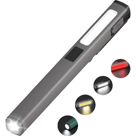 Für wiederaufladbare LED-Taschenlampe, COB mit Weiß/Rot-Modi, USB-C-Kabel, tragbare Arbeitsleuchte, 6 Modi, Batterieanzeige, wasserdicht, für Camping, Notfall und Werkstatt [Energieklasse A+++]