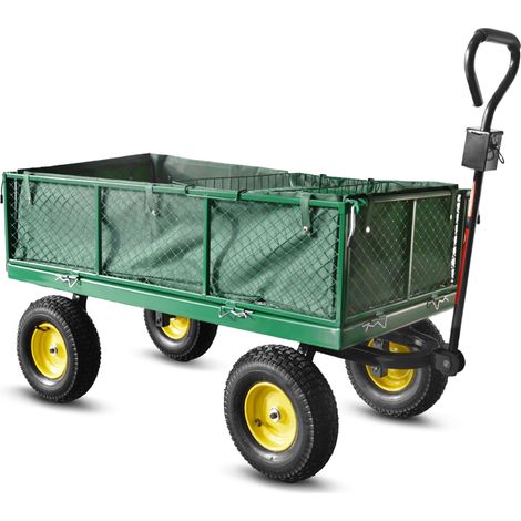 Elem Garden Technic – Chariot de jardin acier 138x62x68 cm – Charge max 500 kg – Roues caoutchouc 32 cm – Poignée amovible pour quad ou tracteur (1/5)