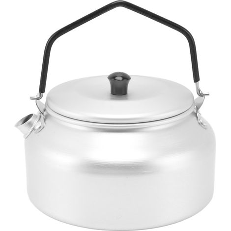 Bouilloire de camping légère en alliage d'aluminium, portable, pour thé ou café, idéale pour les barbecues en plein air (argenté). (1/5)