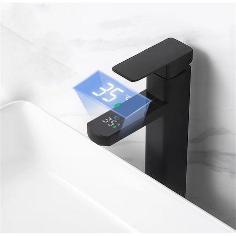 Black LED bathroom faucet with temperature display, hot/cold mixer tap G3/8 (1/5)
