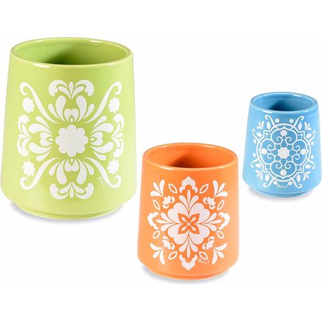 Vases en céramique colorée décor faïence, lot de 2, Grand : diam. 15 cm x H. 17 cm
