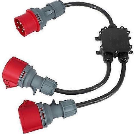 Distributeur d'alimentation CEE 415 V, 5 broches, 32 A à 16 A, adaptateur haute tension pivotant et flexible, étanche IP44-68, idéal pour le camping, les ateliers et les activités de plein air. (1/5)
