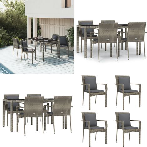 5-tlg. Garten-Essgruppe mit Kissen Grau Poly Rattan - Garten Essgruppe -  Garten Essgruppen - Home & Living (1/5)